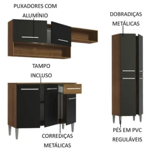 Armário de cozinha modulada completa compacta Emilly pop com armário e balcão cor rustic/preto GREM229002 - Imagem 5