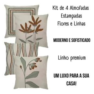 Kit 4 Capas De Almofada Linho Folhas Terracota Luxo 43x43cm Cru Estampada Folhagens - Imagem 8