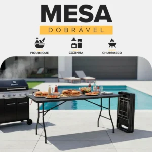 Mesa Dobravel 1.80m Maleta Com Alça Portatil Camping Praia Jardim Área Externa Ou Interna Salão De Festas Gourmet Resistente Cor Branco Corsair - Imagem 3
