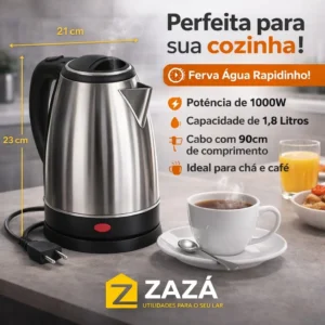 Chaleira Jarra Elétrica 1,8L Litros Em Inox Desligamento Automático Aquecimento Rápido Segura Café Chá Fácil Abertura Tampa Alça Ergometrica - Imagem 2