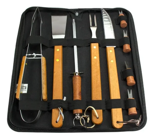 Kit Churrasco Inox Faca/garfo/pegador/espatula/amolador