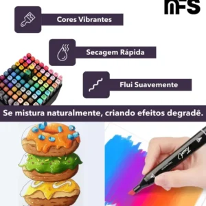 Kit 100 Canetinhas Touch + 2 Livros Capa Dura De Colorir - Imagem 4
