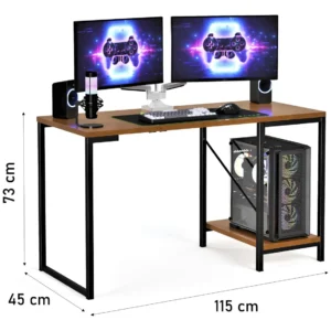 Escrivaninha Gamer Tóquio Industrial Preta de 115 cm para Home Office e Estudo com Prateleira - Imagem 7