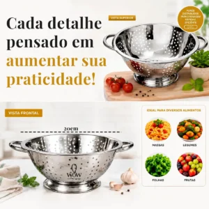 Escorredor De Macarrão Inox Lavador De Arroz Wow World Of Wonders - Imagem 3