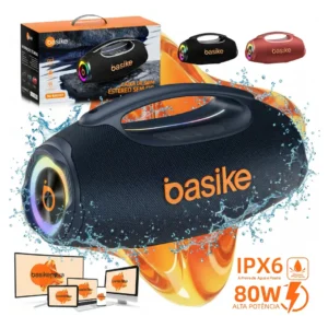 Caixa de Som Basike 80W Bluetooth Portátil com RGB e Bateria 10h - Imagem 1