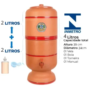 Filtro De Barro Santo Antonio 4 Litros Total 2+2 Completo 1 Vela - Imagem 3