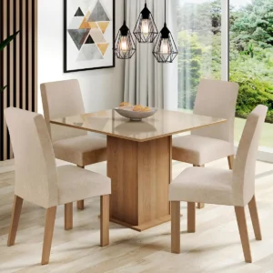 Sala Jantar Madesa Evelin Mesa Tampo Vidro Com 4 Cadeiras Cor Rustic/Crema/Imperial Desenho do tecido das cadeiras Liso - Imagem 1