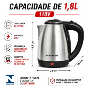 Chaleira Elétrica 1,8l 127v Coador Ecológico Reutilizável - Imagem 4