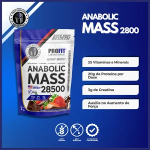 Hipercalórico Anabolic Mass 28500 - 3kg - Profit Labs Sabor Chocolate com Morango - Imagem 4
