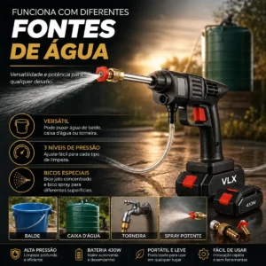 Lavadora Alta Pressão Portátil Recarregável Sem Fio Bivolt - Imagem 2