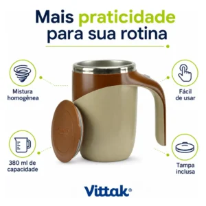 Vittak Caneca Mixer Elétrica Copo Mistura 380ml Com Tampa - Imagem 3