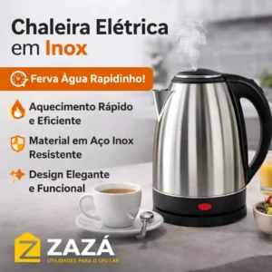 Chaleira Jarra Elétrica 1,8L Litros Em Inox Desligamento Automático Aquecimento Rápido Segura Café Chá Fácil Abertura Tampa Alça Ergometrica - Imagem 4