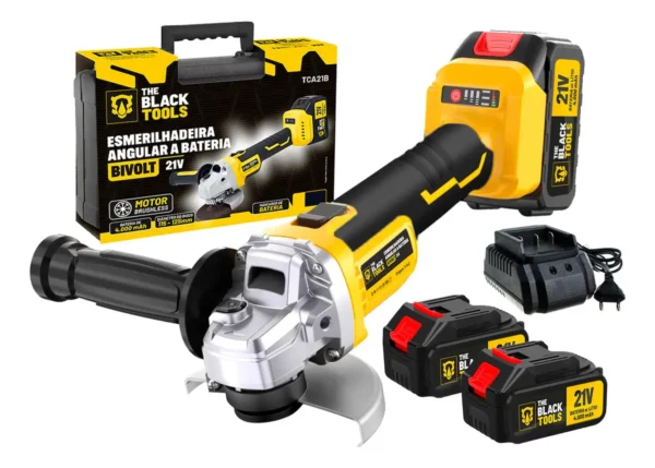 Esmerilhadeira Lixadeira Angular Sem Fio Com 2 Baterias 21v 4000mah 4.1/2 125mm Maleta Tca21bt The Black Tools