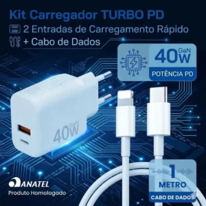 Carregador Turbo 40w Compativel Com iPhone 8 X Xr 11 12 13 14 Pro Max Usb Tipo C Duplo - Imagem 3