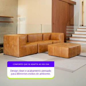 Sofá Modular Policouro Marrom 3 Lugares 2 Cantos Com Apoio - Imagem 5