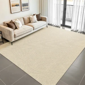 Tapete Sisal Sintético Com Algodão Grande Antiderrapante Lavável Bege Natural De Tear - Imagem 4
