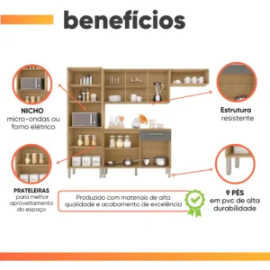 Armário de Cozinha Completa Kit's Paraná Versalhes 12 Portas Freijó e Grafite - Imagem 4