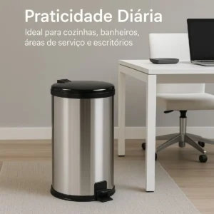 Lixeira Inox 15l Pedal Tampa Antiodor Cozinha Banheiro LHP ECOMMERCE Preto - Imagem 3