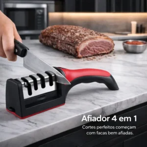 Afiador E Amolador De Facas E Tesouras 4 Em 1 Profissional Vermelho Ou Amarelo Pedra Afia Amola E Alinha Lâminas Ideal Cozinha Churrascaria Churrasco Fácil De Usar Portátil Alta Qualidade Durável Inox - Imagem 1