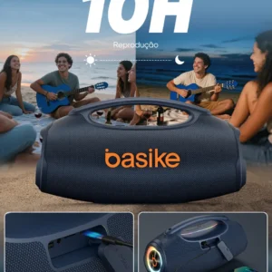 Caixa de Som Basike 80W Bluetooth Portátil com RGB e Bateria 10h - Imagem 4