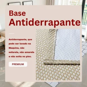 Tapete Sisal Sintético Com Algodão Grande Antiderrapante Lavável Bege Natural De Tear - Imagem 7