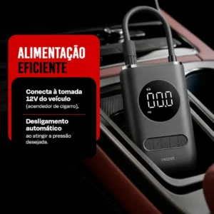 Mini Compressor Digital Portátil Rezzet para Carro Moto e Bicicleta com Calibrador Digital Inflador Elétrico de Pneus 12V Display LCD Lanterna LED Compacto e Recarregável Preto - Imagem 5