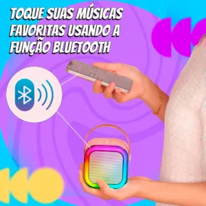 Caixinha Som Karaokê 2 Microfones Bluetooth Infantil Adulto Cor Azul-celeste - Imagem 4