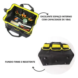 Bolsa Ferramentas Grande Reforçada Manutenção Eletricista Com Alça Amarela 16 Divisões Fundo Rígido - Imagem 5