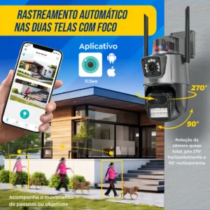Câmera Segurança Wi-fi Ip Dual com Sirene Visão Noturna Colorida 355° App Icsee Prova Dágua Cor Preto - Hw - Imagem 7