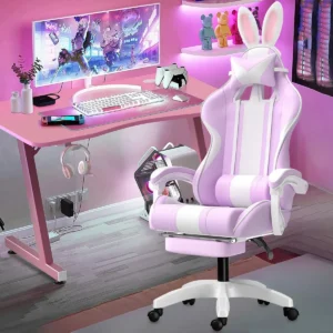 Cadeira Gamer Python Fly Lilás Rosa com Orelhinhas de Coelho Reclinável - Imagem 1
