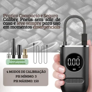 Mini Compressor Bomba Encher Pneu Carro Bicicleta Moto Eletrica Bola Portatil Digital - Imagem 5