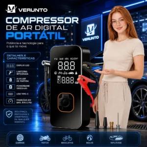 Bomba Elétrica Portátil Digital Para Encher Pneu De Carro Moto Bicicleta Inflador Automotivo Cor Preto - Imagem 5