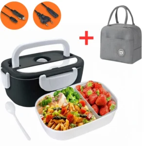Marmita Elétrica Térmica Preta Bivolt 110v/220v E Veicular 12v/24v + Bolsa Térmica Lancheira Doméstica Trabalho 1.5l Carro/casa Portátil Aquecedor De Alimentos Uber Carro Caminhão - Imagem 1