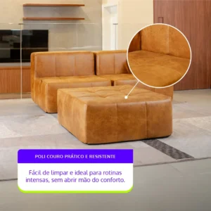 Sofá Modular Policouro Marrom 2 Lugares 1 Canto Com Apoio Pé - Imagem 7