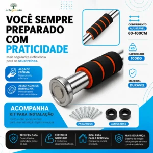 Barra De Porta Ajustável Artezenato Apoio Regulável 60 A 100cm Flexão Fixa Musculação Crossfit - Imagem 4