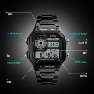 Relógio Skmei 1335 Masculino Digital de Aço Inoxidável com Alarme e à Prova D'água - Imagem 2
