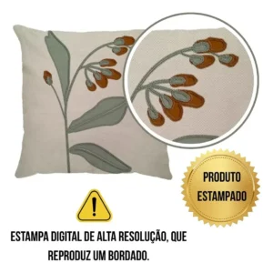 Kit 4 Capas De Almofada Linho Folhas Terracota Luxo 43x43cm Cru Estampada Folhagens - Imagem 5