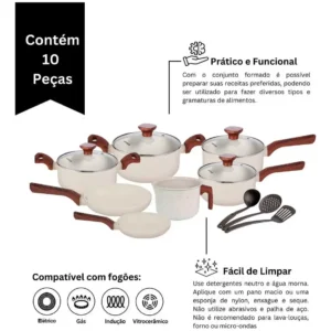 Jogo De Panelas Com 10 Peças Mimo Style Pratic Cook Mármol Cor Branco - Imagem 5
