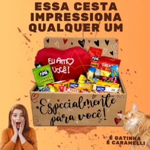 Cesta Com Chocolate E Coração De Pelúcia Presente - Imagem 6