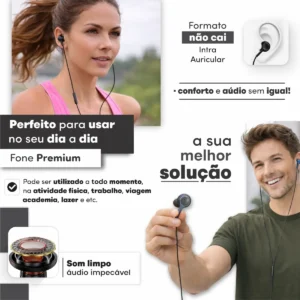 Fone De Ouvido Com Fio Intra Auricular 1.2 Metros 3.5mm Foninho Original C/ Microfone Anti Ruído Durável Celular PC Computador Notebook Esportivo Academia Corrida Não Cai Alto Com Entrada P2 Gurumania - Imagem 3