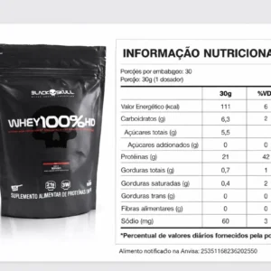 Whey 100% Hd Refil Black Skull - 900g (wpc, Wpi E Wph) Sabor Morango - Imagem 2