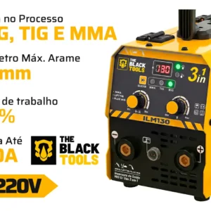 Maquina Inversora De Solda Mig Sem Gás 130a 3 Em 1 Tig Lift Com Acessórios Amarelo The Black Tools - Imagem 4