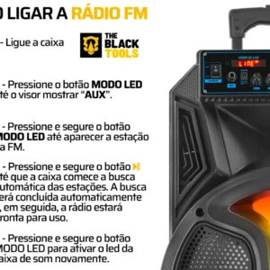 Caixa De Som Amplificada Bluetooth 600w Rms Tcs400 Cor Preto The Black Tools Com Rádio Fm Usb Pendrive Led Rgb Bivolt - Imagem 4