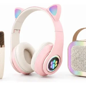 Fone Gatinho Infantil + Caixa De Som Karaokê C/ 2 Microfones - Imagem 4