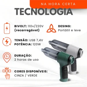 Aspirador Portátil Betahome 120W com Função Soprador e Bateria USB - Imagem 5