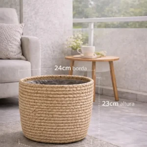 Cesto Vaso Cachepot Fibra Natural Decorativo Palha Boho Chic - Imagem 8