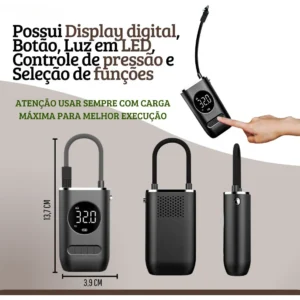 Mini Compressor Bomba Encher Pneu Carro Bicicleta Moto Eletrica Bola Portatil Digital - Imagem 7