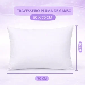Kit 02 Travesseiros Antialérgico Pluma De Ganso 70cm X 50cm Cor Branco - Imagem 2