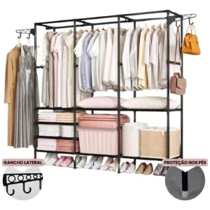 Cabideiro Arara Closet Roupas Sapateira Triplo Cor Preto - Imagem 6