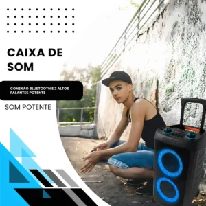 Caixa De Som Bluetooth Amplificada Grande Potencia Hz-2000 + 2 Microfones Sem Fio Limpo - Imagem 2